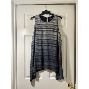 Alfani Womens XL Beaded Neckline Sharkbite Blouse Black‎ Grey Ombre Stripe Tank